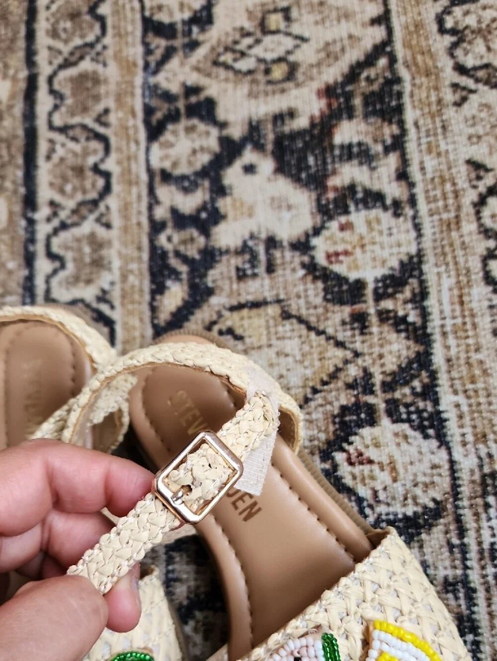 Steve Madden Kids' Cream Braided Sandals with Fruit Bead Accents